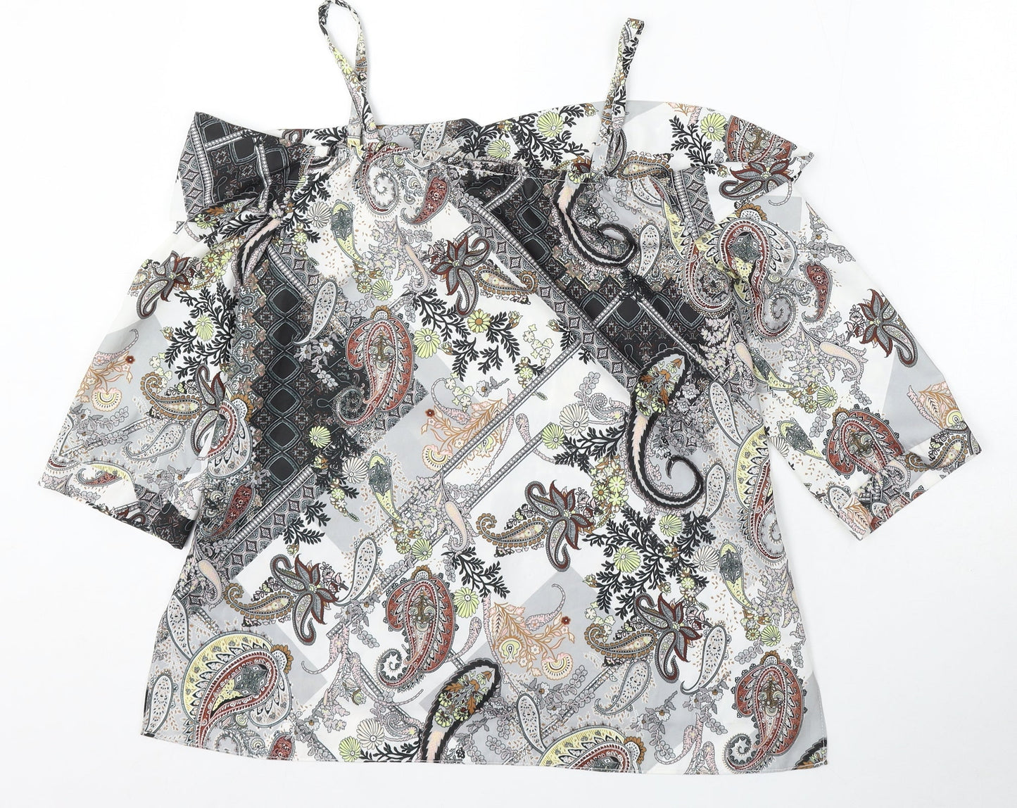 River Island Womens Multicoloured Paisley Polyester Basic Blouse Size 8 Off the Shoulder