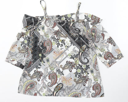 River Island Womens Multicoloured Paisley Polyester Basic Blouse Size 8 Off the Shoulder