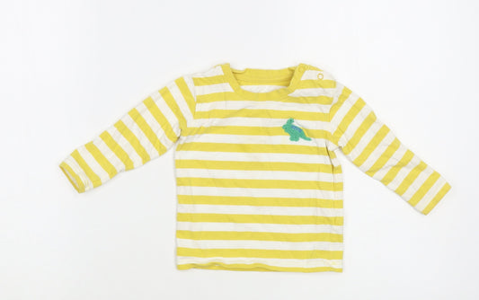 Marks and Spencer Baby Yellow Striped Cotton Pullover T-Shirt Size 9-12 Months Crew Neck Snap - Dinosaur