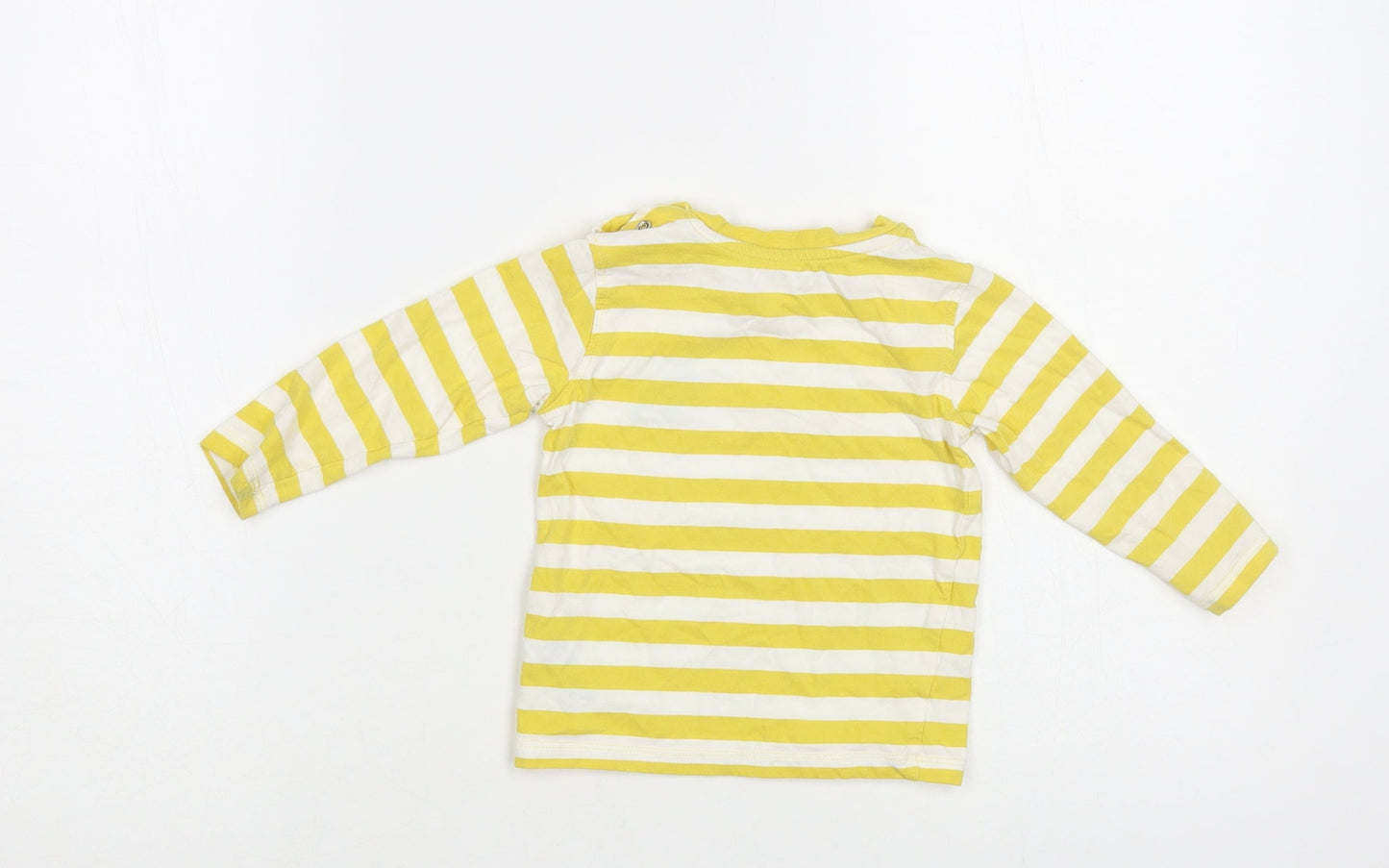 Marks and Spencer Baby Yellow Striped Cotton Pullover T-Shirt Size 9-12 Months Crew Neck Snap - Dinosaur
