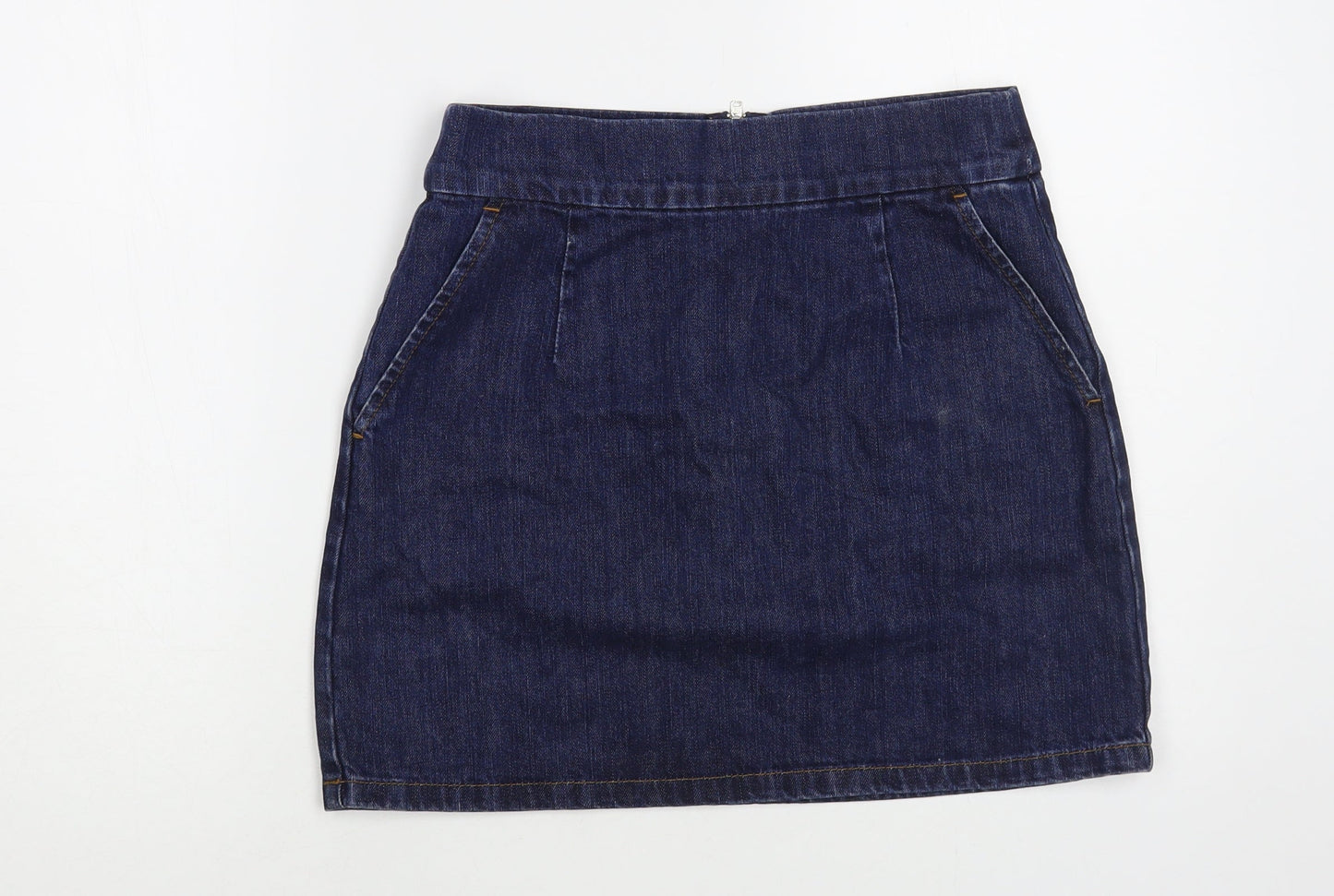 Topshop Womens Blue Cotton Mini Skirt Size 28 in Zip