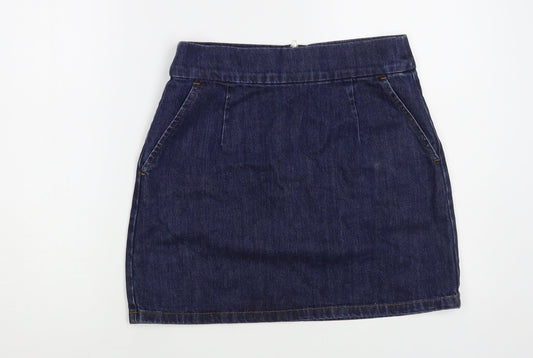 Topshop Womens Blue Cotton Mini Skirt Size 28 in Zip