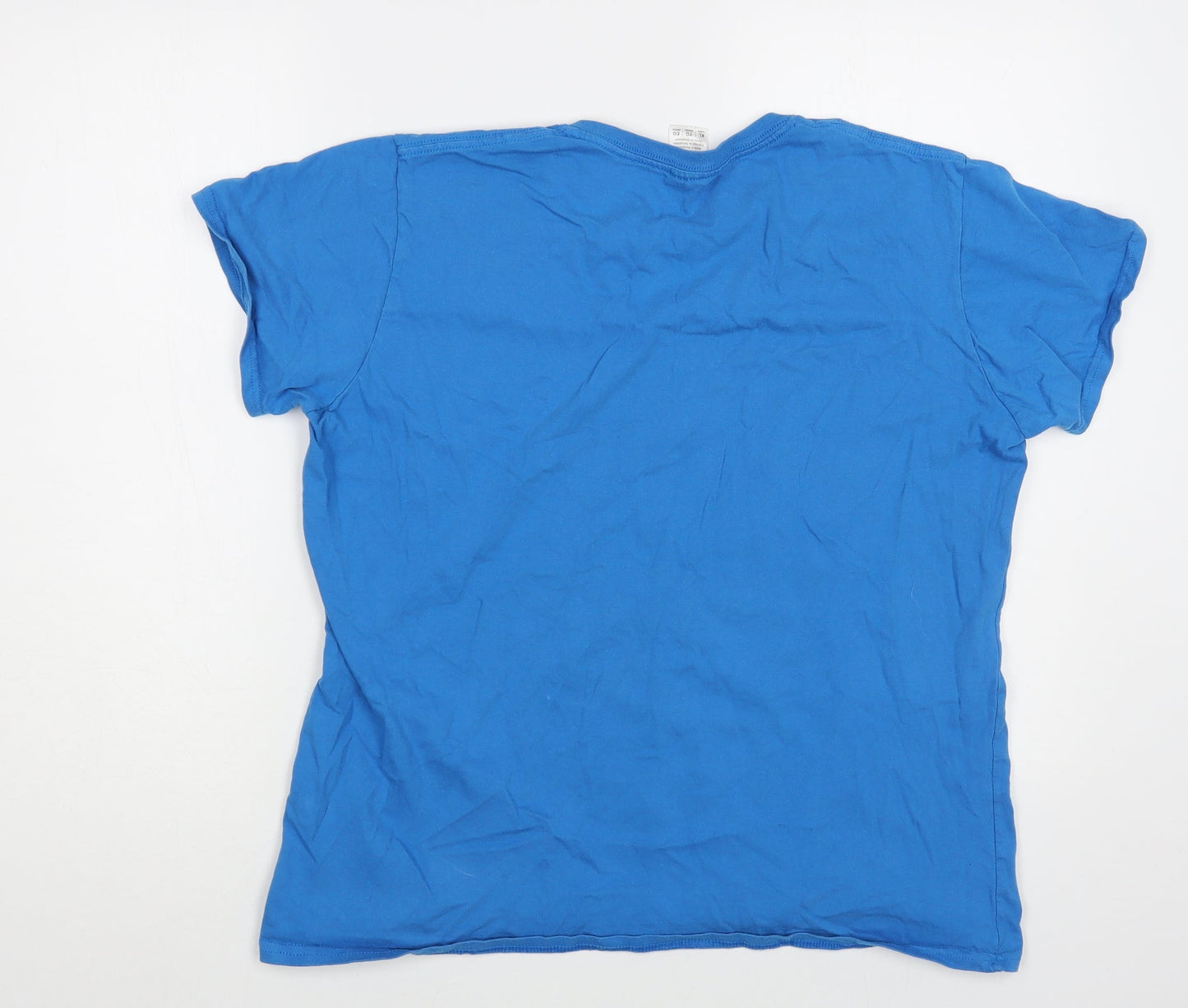Gildan Womens Blue Cotton Basic T-Shirt Size XL V-Neck - The Slackers
