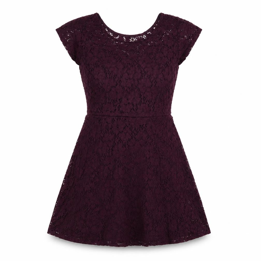 Wal G Womens Purple Floral Polyester Fit & Flare Size S Round Neck Pullover - Lace Overlay