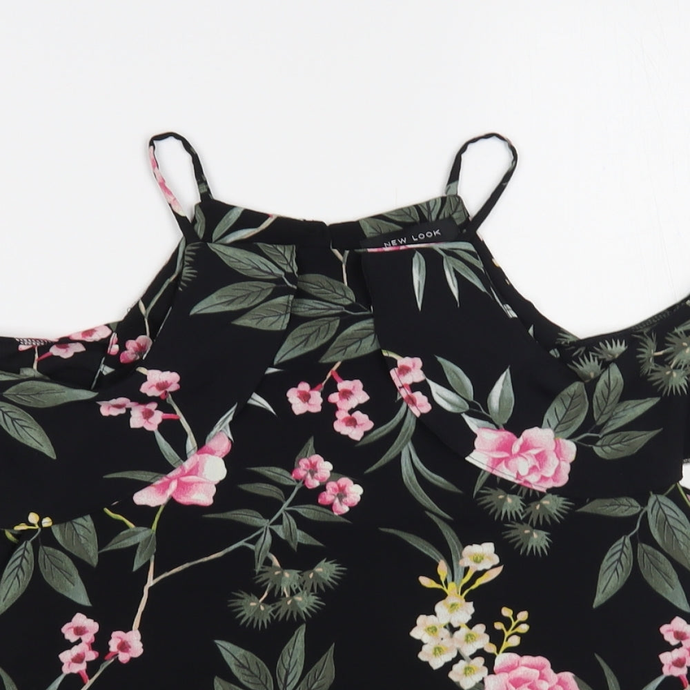 New Look Womens Black Floral Polyester Basic Blouse Size 8 Off the Shoulder - Cold Shoulder