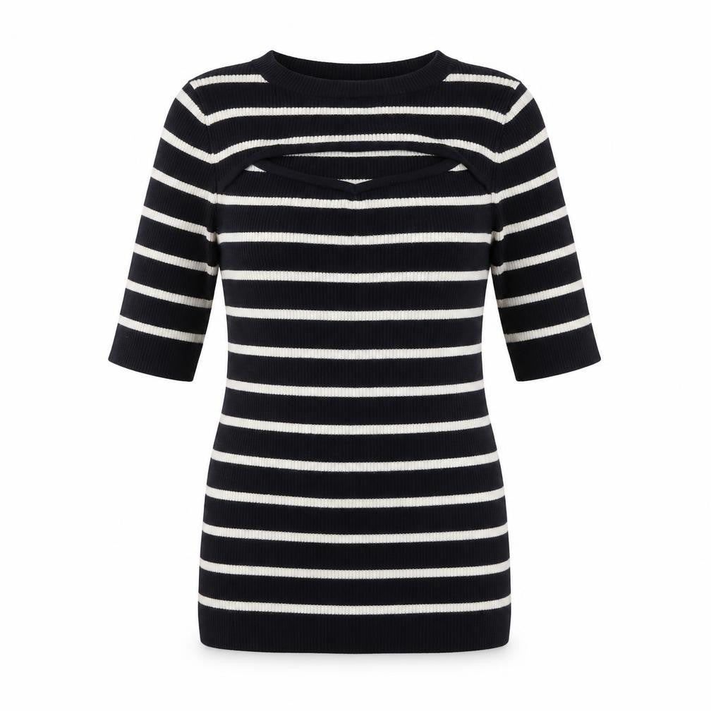 F&F Womens Blue Round Neck Striped Viscose Pullover Jumper Size 8
