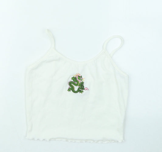 SheIn Womens White Cotton Basic Tank Size M Round Neck - Dragon