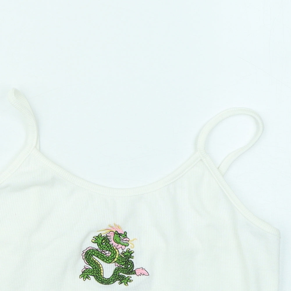 SheIn Womens White Cotton Basic Tank Size M Round Neck - Dragon