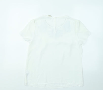 Oasis Womens White Polyester Basic T-Shirt Size 10 Round Neck - Flowers