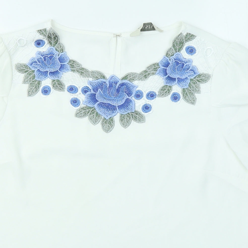 Oasis Womens White Polyester Basic T-Shirt Size 10 Round Neck - Flowers