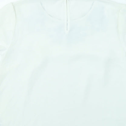 Oasis Womens White Polyester Basic T-Shirt Size 10 Round Neck - Flowers