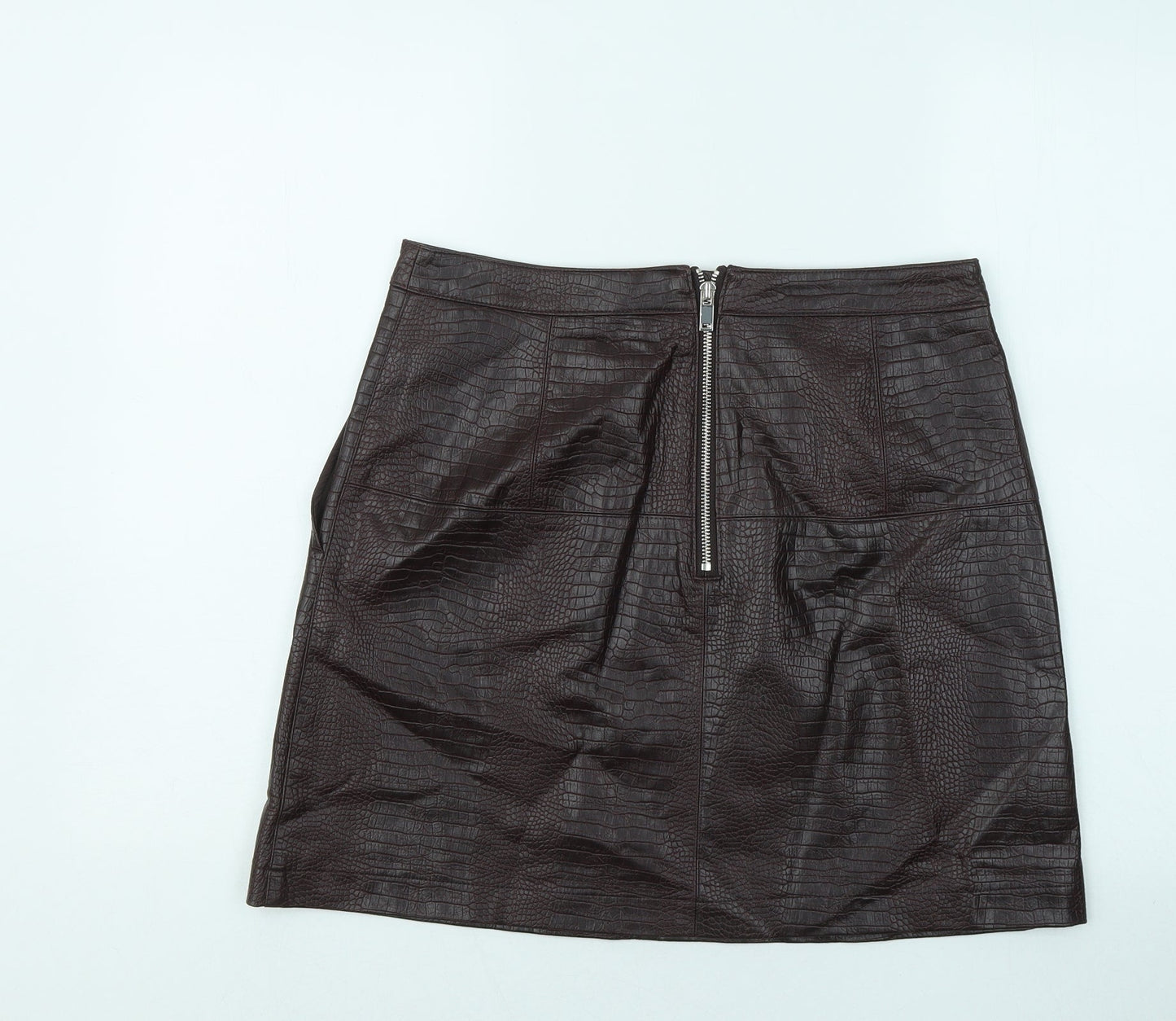 Warehouse Womens Purple Polyurethane A-Line Skirt Size 12 Zip - Crocodile Texture