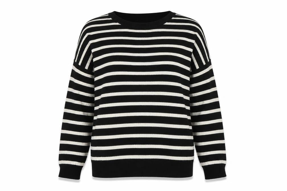 F&F Womens Black Round Neck Striped Viscose Pullover Jumper Size 14