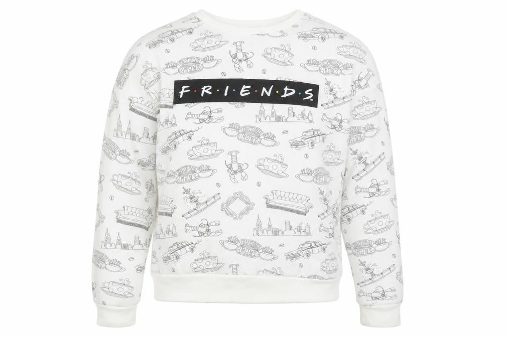 Primark Womens White Geometric Cotton Pullover Sweatshirt Size 10 - Friends