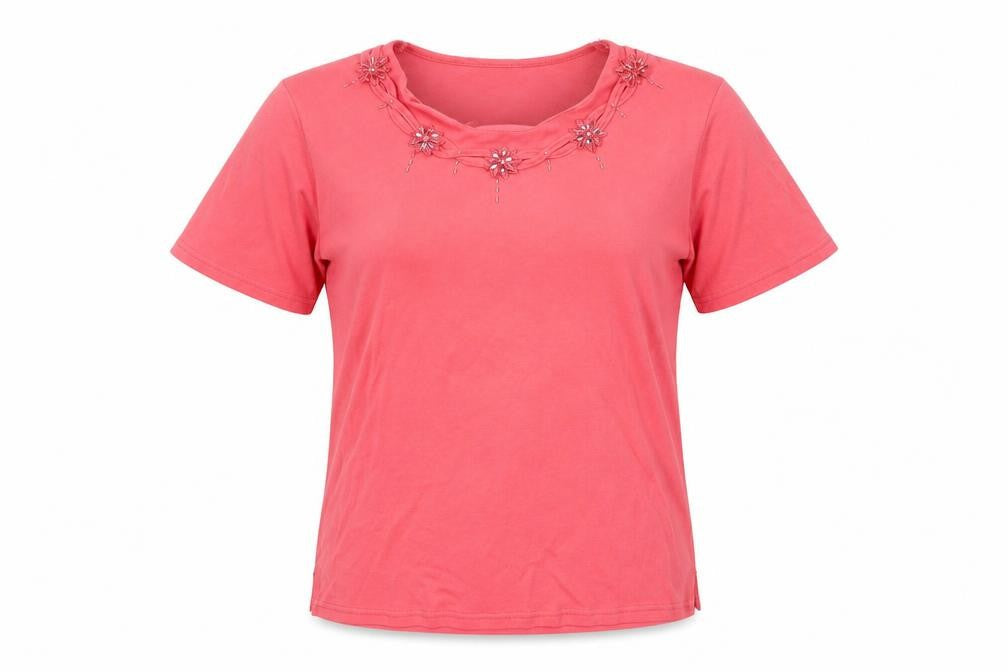 Reflect Womens Pink Polyester Basic T-Shirt Size S Round Neck - Flowers
