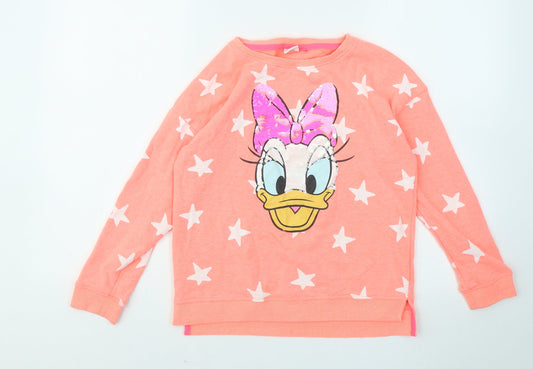NEXT Girls Orange Geometric Cotton Pullover Sweatshirt Size 11 Years - Stars Disney Daffy Duck