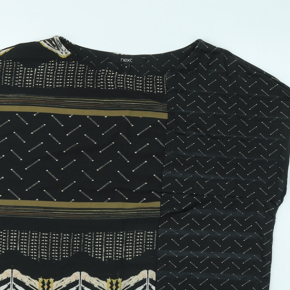 NEXT Womens Black Geometric Polyester Basic T-Shirt Size 8 Round Neck