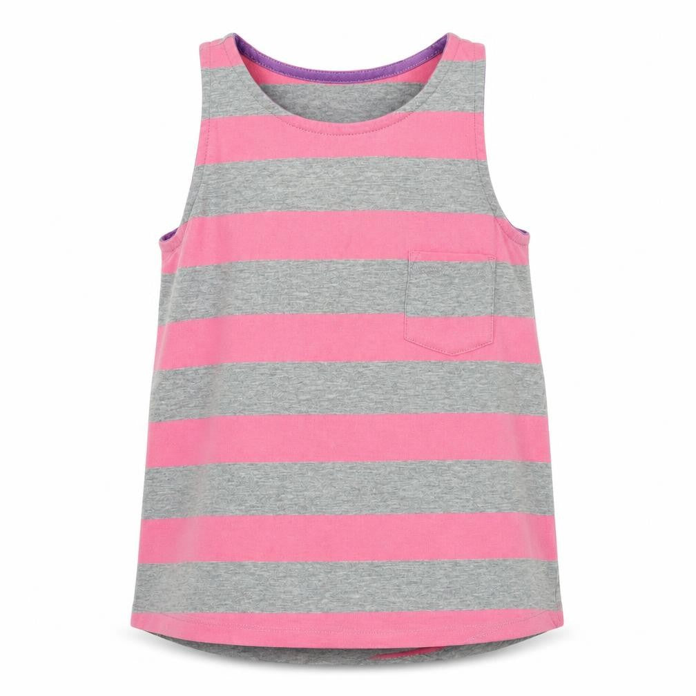 Dunnes Stores Girls Pink Striped Polyester Basic Tank Size 8-9 Years Round Neck