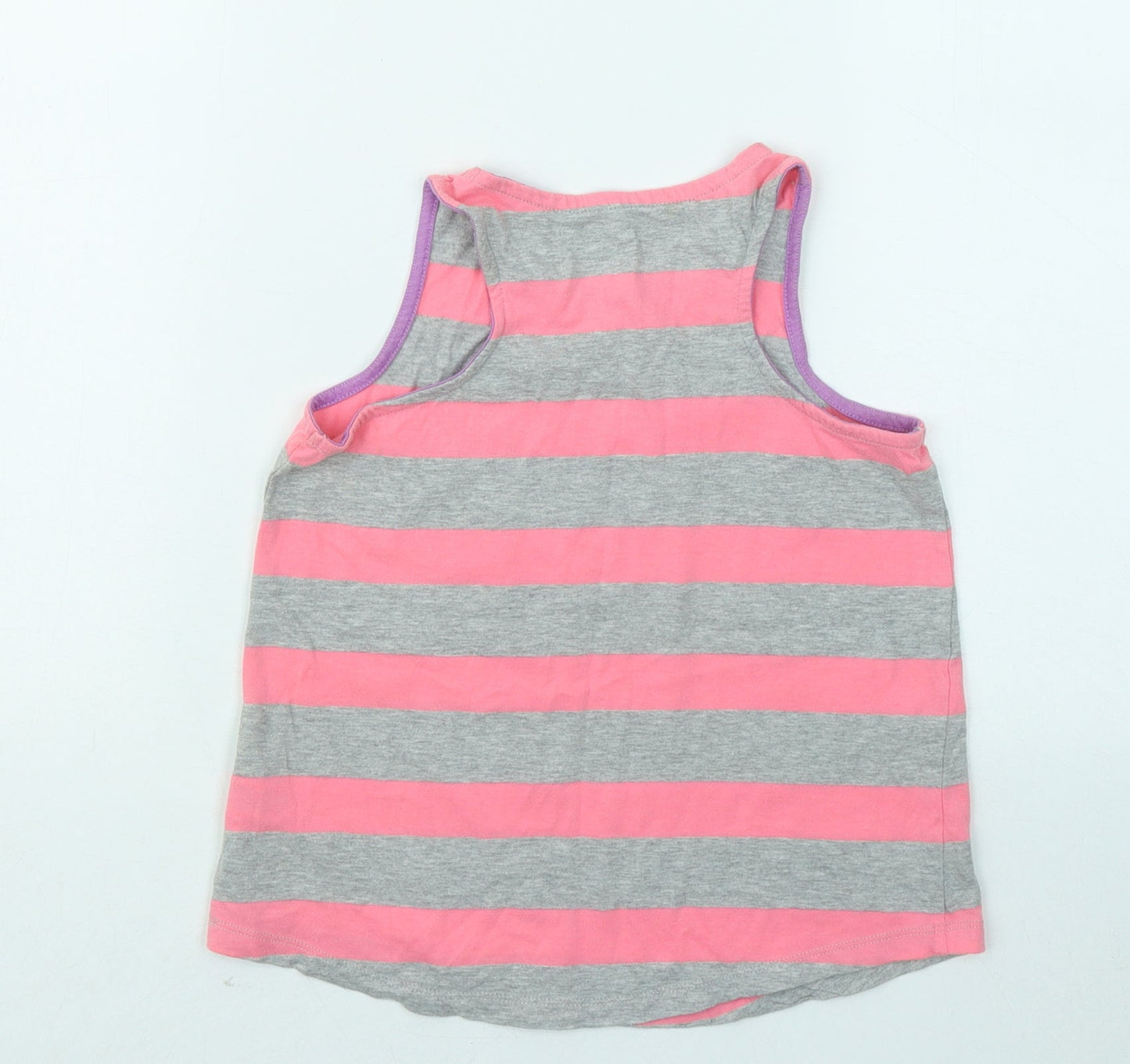 Dunnes Stores Girls Pink Striped Polyester Basic Tank Size 8-9 Years Round Neck