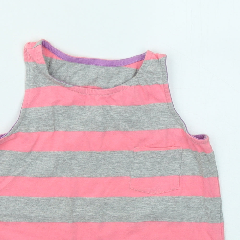 Dunnes Stores Girls Pink Striped Polyester Basic Tank Size 8-9 Years Round Neck