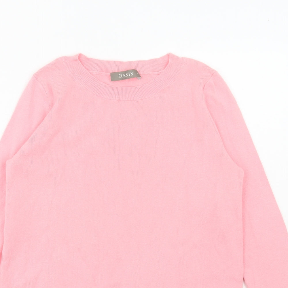 Oasis Womens Pink Round Neck Cotton Pullover Jumper Size XS
