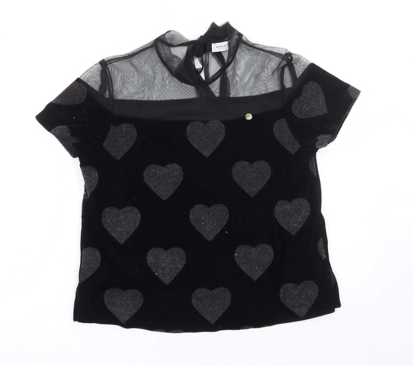 Rinascimento Womens Black Geometric Polyester Basic Blouse Size S High Neck