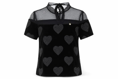 Rinascimento Womens Black Geometric Polyester Basic Blouse Size S High Neck