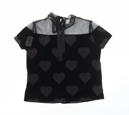 Rinascimento Womens Black Geometric Polyester Basic Blouse Size S High Neck