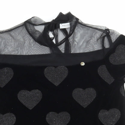 Rinascimento Womens Black Geometric Polyester Basic Blouse Size S High Neck