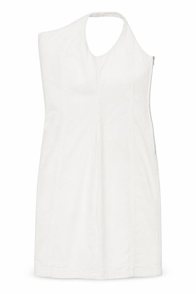 Denim & Co. Womens White Cotton Pinafore/Dungaree Dress Size 8 Halter Zip