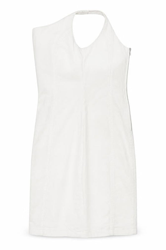 Denim & Co. Womens White Cotton Pinafore/Dungaree Dress Size 8 Halter Zip