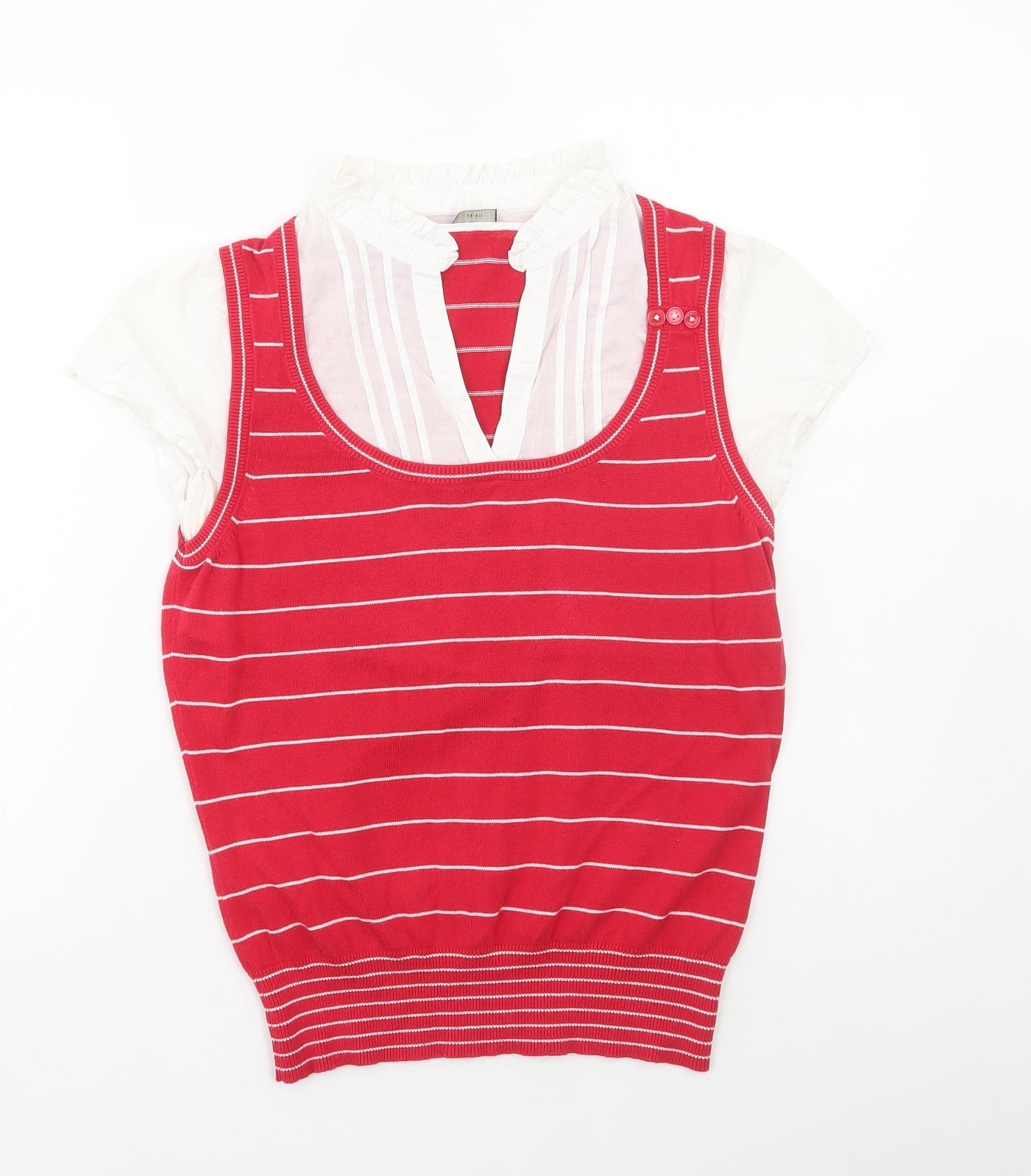 Oasis Womens Red Collared Striped Cotton Vest Jumper Size 14