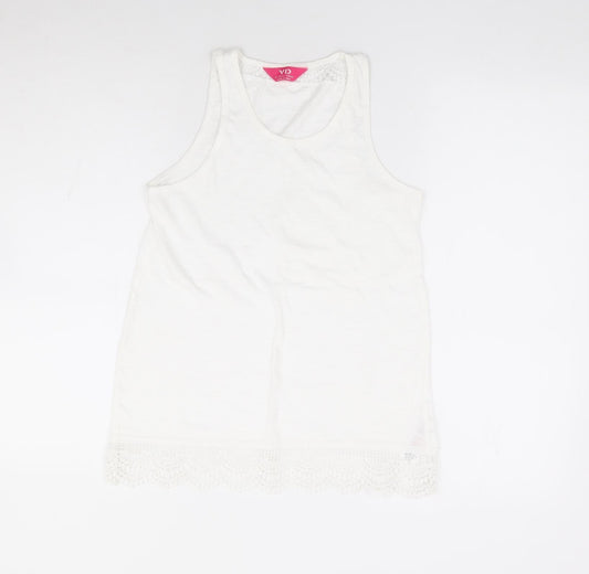 Primark Girls White 100% Cotton Basic Tank Size 12-13 Years Round Neck Pullover