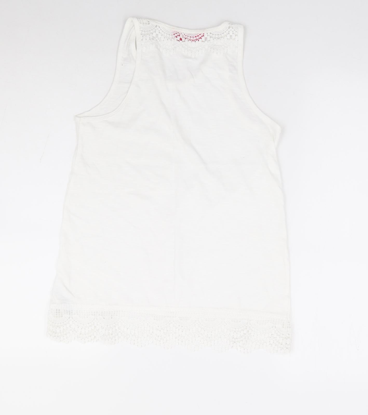 Primark Girls White 100% Cotton Basic Tank Size 12-13 Years Round Neck Pullover