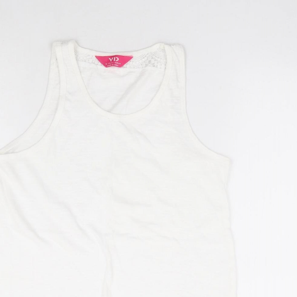 Primark Girls White 100% Cotton Basic Tank Size 12-13 Years Round Neck Pullover