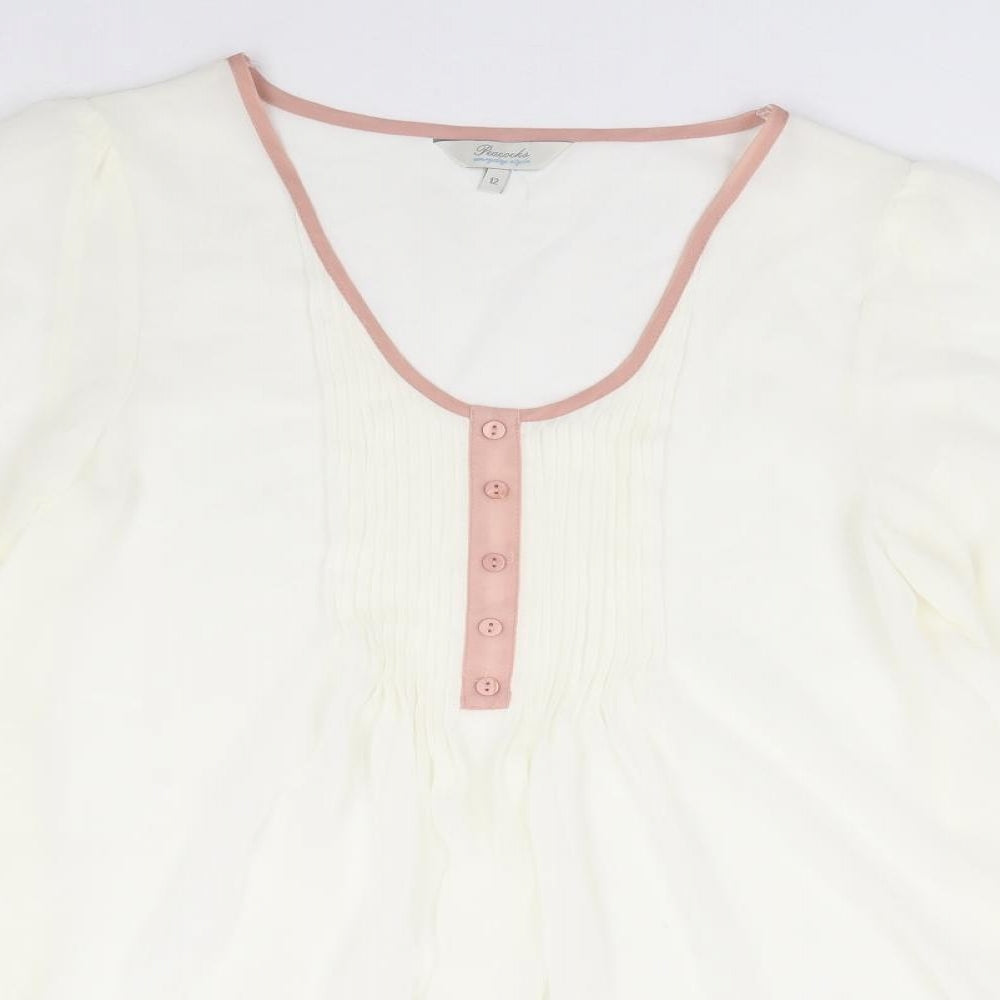 Peacocks Womens Ivory Polyester Jersey Blouse Size 12 Round Neck