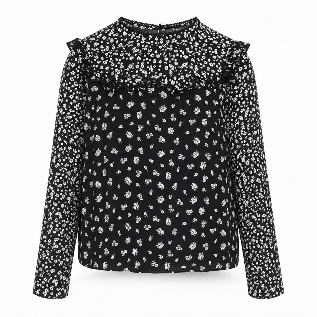 New Look Womens Black Floral Viscose Basic Blouse Size 10 Round Neck