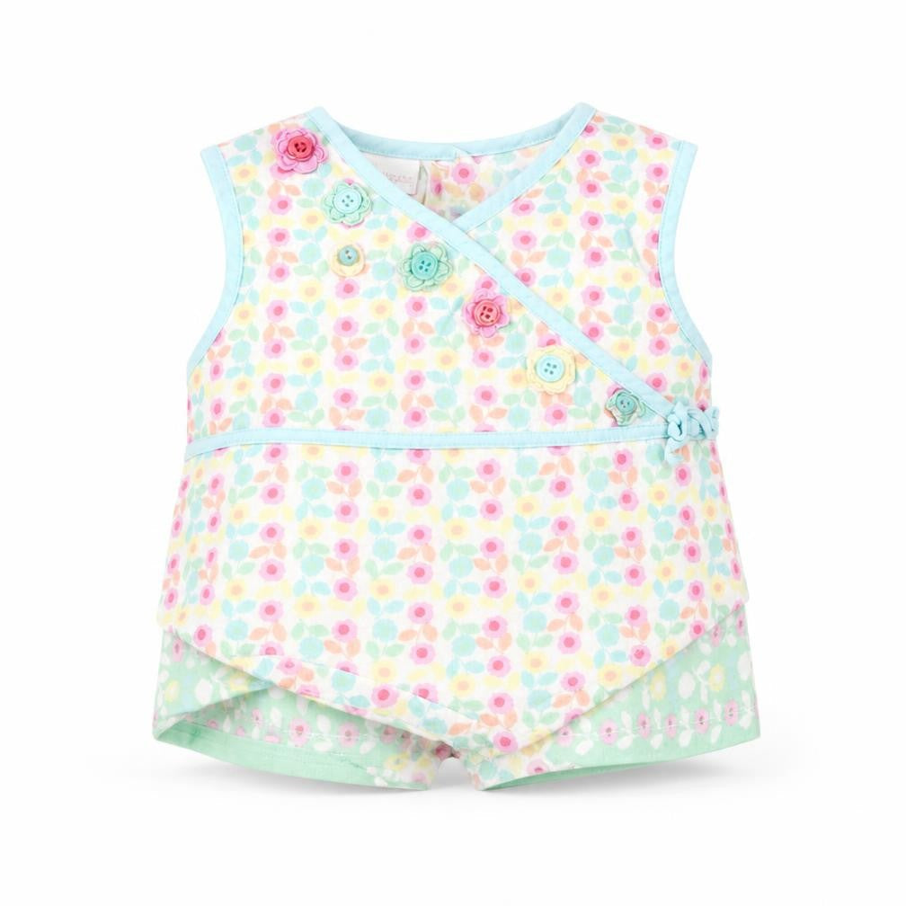 Monsoon Girls Multicoloured Floral Cotton Basic Blouse Size 12-18 Months Round Neck Button