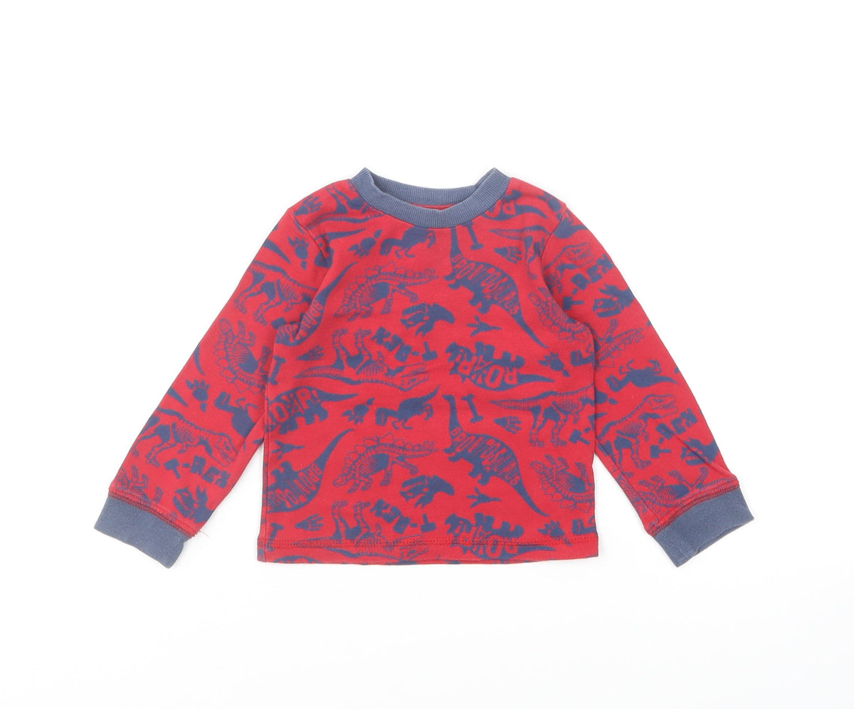 TU Boys Red Geometric Cotton Basic T-Shirt Size 18-24 Months Round Neck Pullover - Dinosaurs