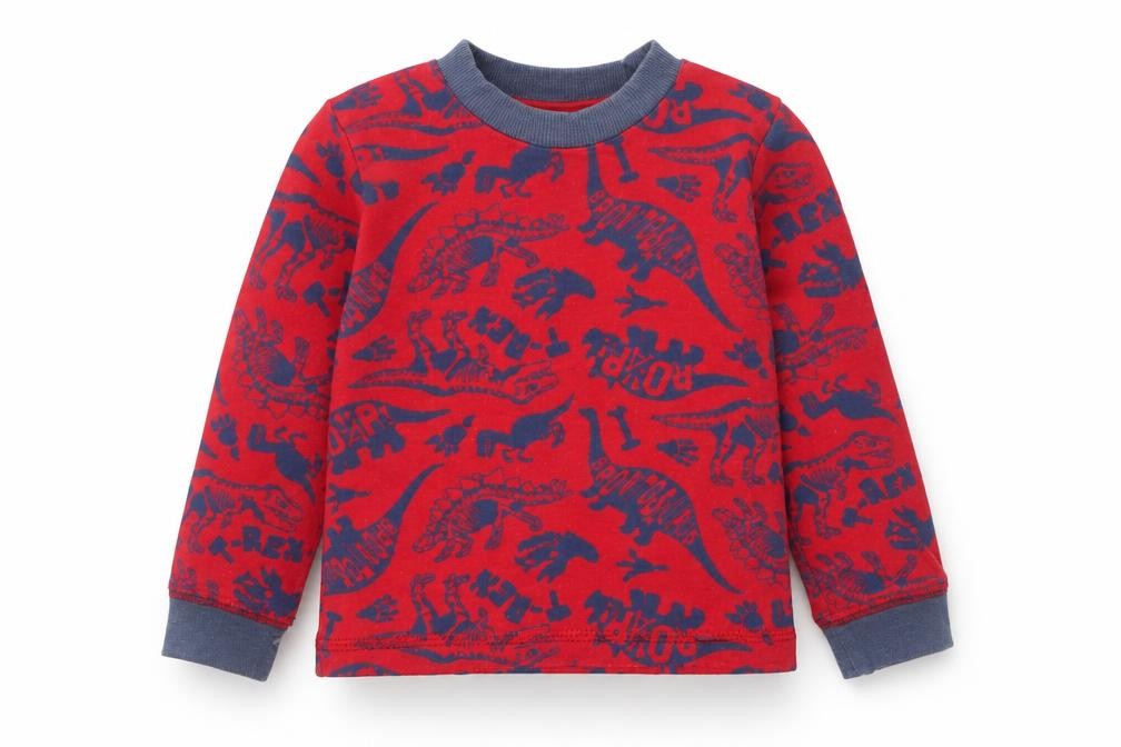 TU Boys Red Geometric Cotton Basic T-Shirt Size 18-24 Months Round Neck Pullover - Dinosaurs