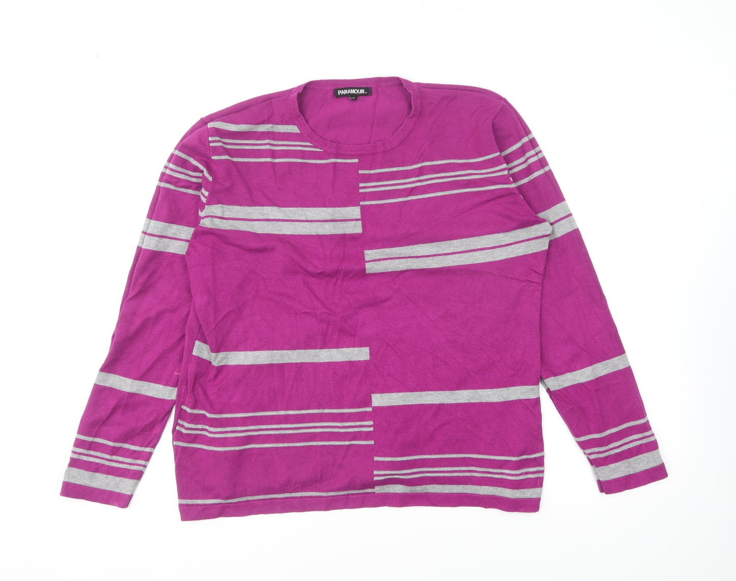 Paramour Womens Purple Round Neck Striped Nylon Pullover Jumper Size XL