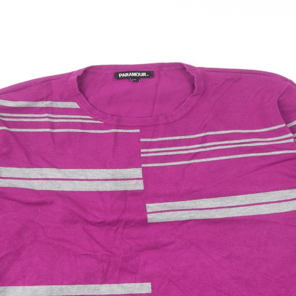 Paramour Womens Purple Round Neck Striped Nylon Pullover Jumper Size XL