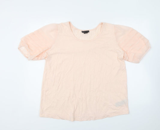 Design History Womens Pink Cotton Basic T-Shirt Size 20 Round Neck - Mesh Sleeves.