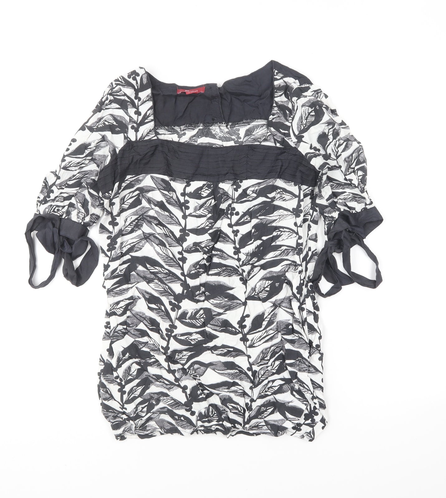 Monsoon Womens Black Floral Viscose Basic Blouse Size 10 Square Neck