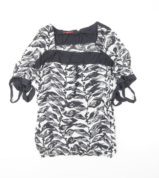 Monsoon Womens Black Floral Viscose Basic Blouse Size 10 Square Neck
