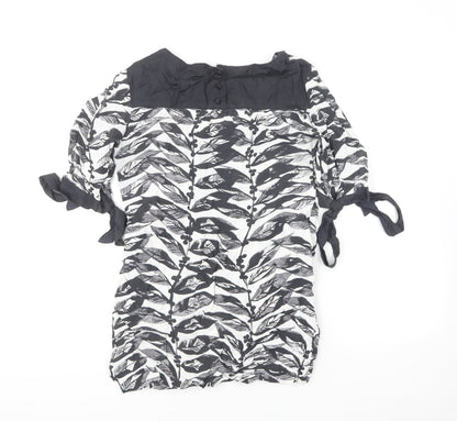 Monsoon Womens Black Floral Viscose Basic Blouse Size 10 Square Neck