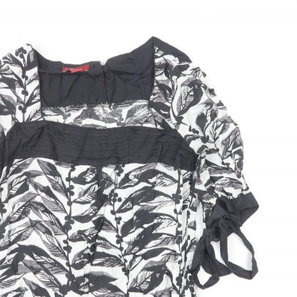 Monsoon Womens Black Floral Viscose Basic Blouse Size 10 Square Neck