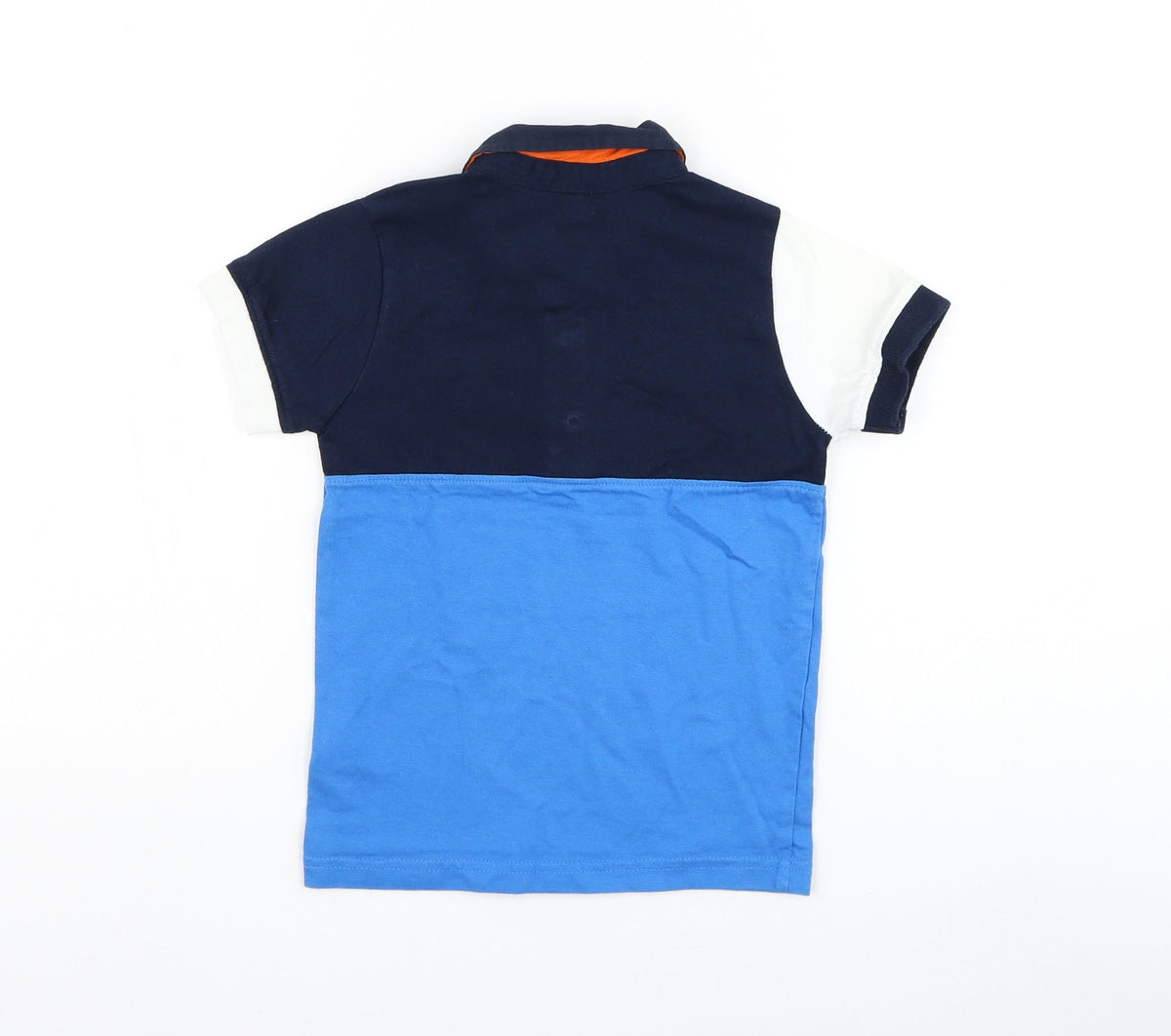 Terre de Marins Boys Blue Colourblock Cotton Basic Polo Size 5 Years Collared Button