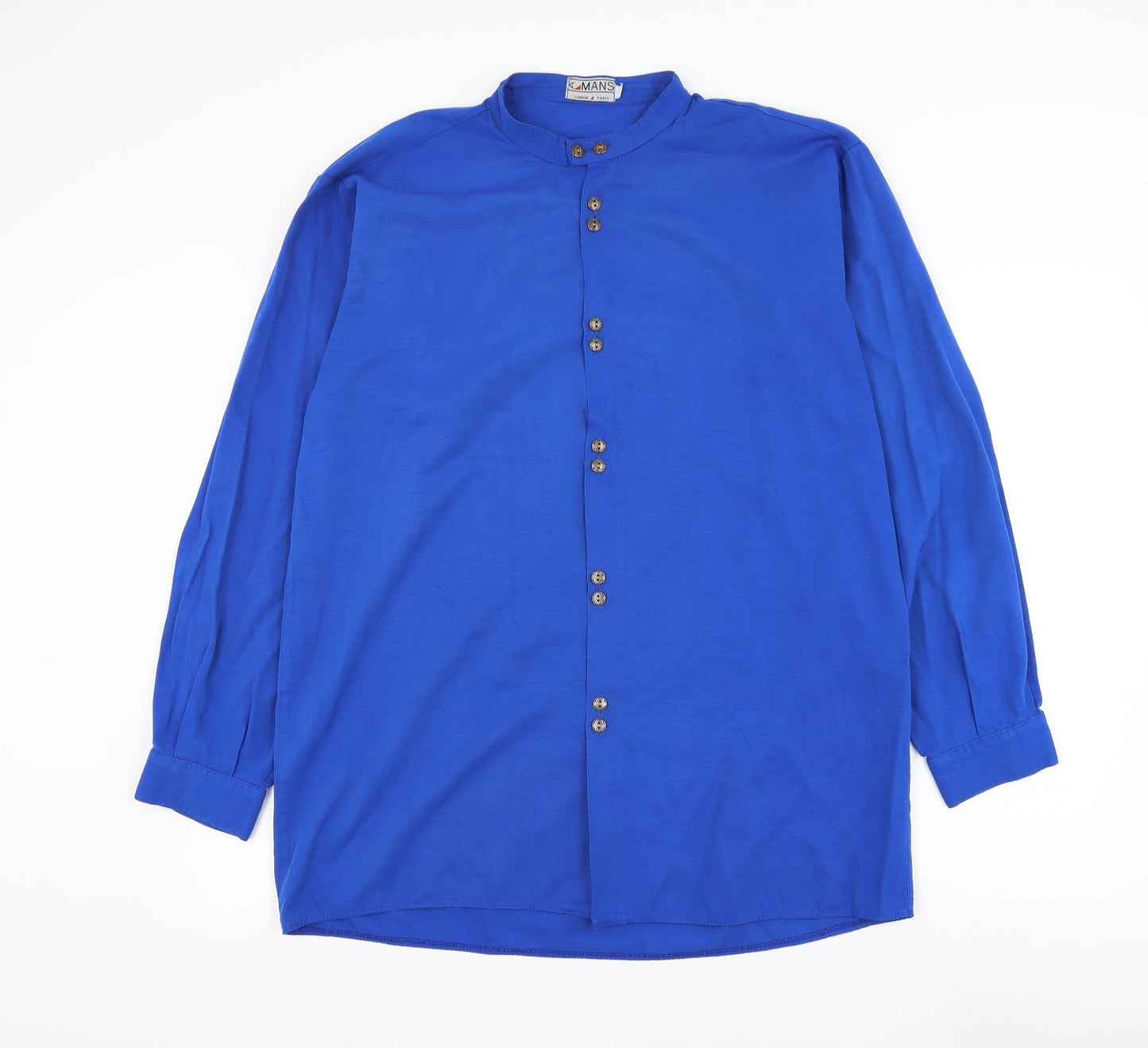 A Mans Womens Blue Polyester Basic Button-Up Size L Round Neck
