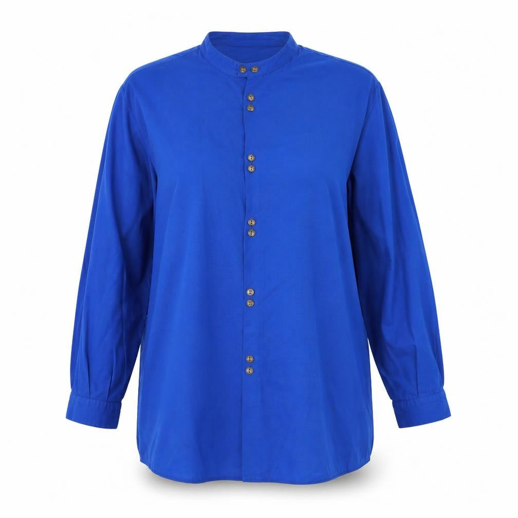 A Mans Womens Blue Polyester Basic Button-Up Size L Round Neck